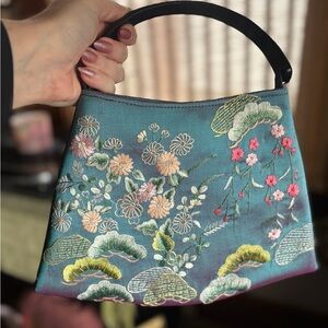 Embroidered Teal Floral Women’s Handbag vintage